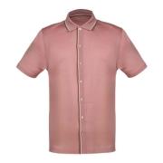 Pink Bowling Skjorte med Beige og Brun Kontrast