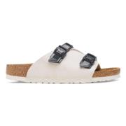 Tech Antique White Suede Leather Sliders