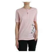 Pink Blomstret Bomulds T-shirt