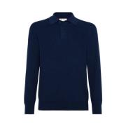 Navy Blue Ribstrikket Polo Sweater