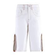 Hvide Denim Baggy Shorts med Rhinestones