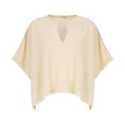 Ivory Linen Blend V-Neck Sweater
