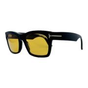 Rektangulære firkantede solbriller sort gul