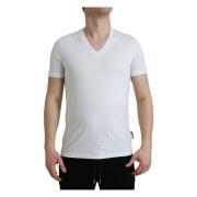 Hvid Bomuld V-hals Kortærmet T-shirt