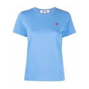 Blå Bomuld Kvinders Hjerte T-Shirt