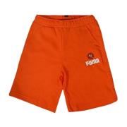 Orange Logo Print Elastisk Talje Shorts