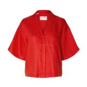 Boxy Revers Linnedskjorte - Flame Scarlet