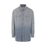 Blå Denim Afslappet Pasform Maling Splatter Skjorte