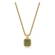 Gold Necklace with Green CZ Square Pendant