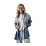 Blå Dip Dye Denim Bluse Oversized