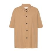 Beige Poplin Texture Classic Collar Skjorte