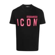 Icon Print T-Shirt i Sort og Fuchsia