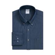 Blå Regular Fit Chambray Bomuldsskjorte med Polo Button Down Krave