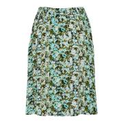 Blå/Grøn Abstrakt Blomst Kort Nederdel