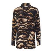 Tiger Print Skjorte Bluse Stilfuld