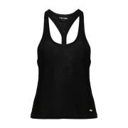 Sort Ribstrikket Racerback Top