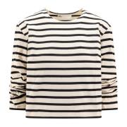 Beige Crew-neck T-shirt med Blomsterbroderi