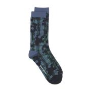 Mint Blue Flower Check Socks