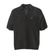 Sort Boucle Strikket Polo Skjorte