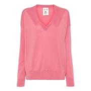 Pink V-Neck Bomuldssweater