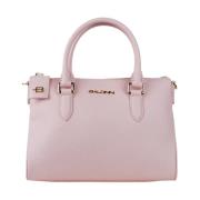 Læder håndtaske i pink med lynlås