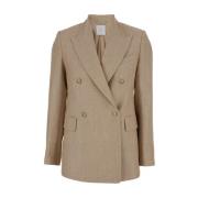 Beige Dobbelt Brystet Blazer Jakke