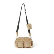 Nylon Beige Multi-Lomme Taske