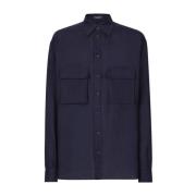 Navy Blue Linen Skjorte