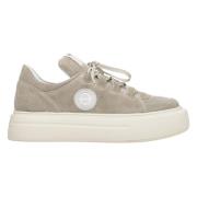 Kvinders Beige Velour Lav-Top Sneakers ER00114568