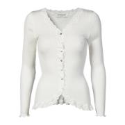 Feminin Blondekant Cardigan Hvid