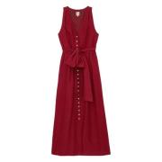 Ambre lang kjole i hindbær linned