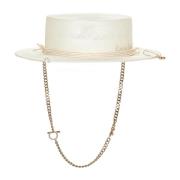 Hvid Straw Broderet Logo Bue Hat