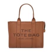 Grained Leather Tote Bag med Logo