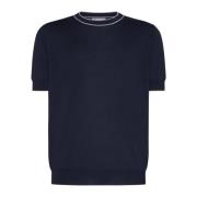 Blå Strikket Rund Hals T-shirt