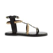 Studded Two-Tone Sandals with Ankle Closure