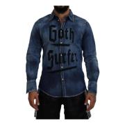 Goth Surfer Print Denim Skjorte