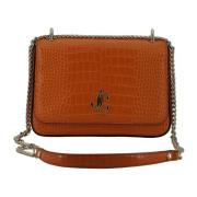 Orange Croc Embossed Leather Skuldertaske