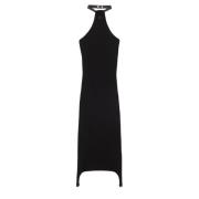 Ribbed-Knit Suspenders-Detalje Midi Kjole