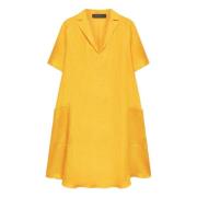 Flared Linen Dress with Revers Collar