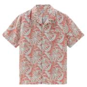 Tropisk Print Bowling Skjorte Koralsand