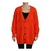 Orange Strikket Cardigan Sweater Bomuld Blanding