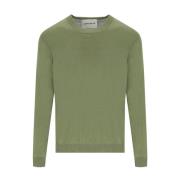 Grøn Linned Bomuld Crewneck Jumper