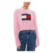 Pink Strik V-hals Sweater
