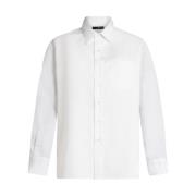 Hvid Bomuld Poplin Skjorte med Silke Ryg