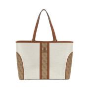 Beige Shopper Taske med Gyldne Detaljer