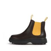 Brun og gul læderstøvler til børn