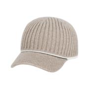 Strikket Beige Baseball Cap med Messing Detalje