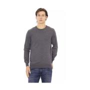 Grå Stof Crewneck Sweater med Metal Monogram