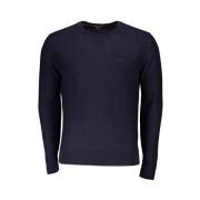 Blå Uldblanding Sweater med Rund Hals