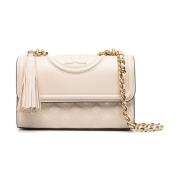 Creme Quiltet Crossbody Taske med Tassel